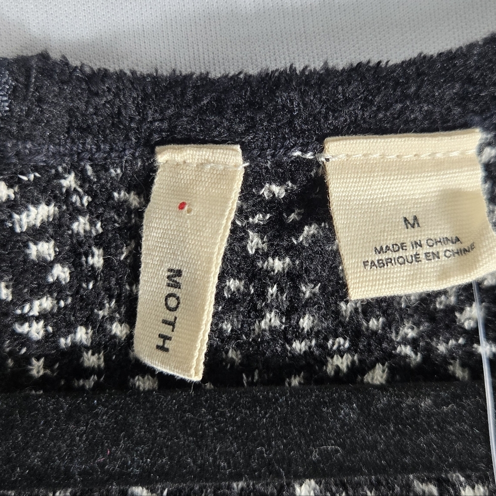 Moth Anthropologie Medium Lana Sweater Black White Chenille Fitted 3/4 Sleeve - Picture 3 of 16